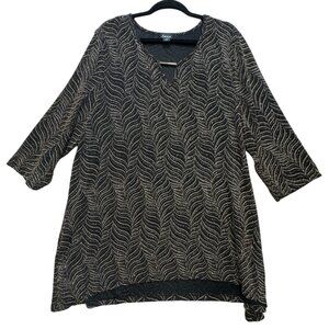 Simply Emma Womens Glimmer Tunic Blouse Top Size 3X Black Gold Geo Preppy Casual